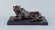 Large and heavy sculpture of a cheetah in patinated bronze on a marble base.Mid-20th ...