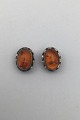 Georg Jensen Sterling Silver Ear Clips Annual Earclips 2001 Amber