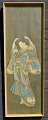 Japanese artist (19th century): A woman in a kimono sets her hair. Colored woodcut. Signed. 74 X ...