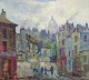 Mogens Vantore (1895-1977), dansk kunstner, olie på lærred.
Bymotiv fra Montmatre, Paris med personer i forgrund og Sacre Coeur i 
baggrunden.