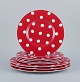 Royal Fine China, a set of eight "Freshness Dots Red" plates. Three dinner 
plates and five lunch plates.
