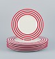 Royal Fine 
China, a set of 
six "Freshness 
Lines Red" 
plates. Five 
dinner plates 
and one lunch 
...