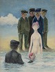 Uwe Bahnsen 
(1930-2013), 
German artist. 
Oil on paper. 
Surrealist 
painting with 
figures.
Signed ...