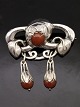 Art nouveau 830 silver brooch with amber