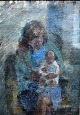 Glysing Jensen, Victor (1907 - 2001) Denmark: Interior with a mother and child. Signed. Oil on ...