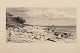 Carl Bloch (1834–1890). Etching of a Danish coastal landscape with a sailboat on the horizon. ...