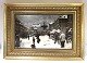 Bing & 
Grondahl. 
Porcelain 
painting. Motif 
by Paul 
Fischer. Winter 
day at 
Gammeltorv. 
Size ...