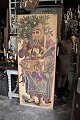 Decorative, old Christmas board (wallpaper on cardboard and wooden frame) with 
Santa motif...