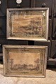 2 antique 19th century silver frames with glass and old original prints with castle and lake ...