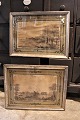 2 antique 19th 
century silver 
frames with 
glass and old 
original prints 
with castle and 
lake ...