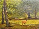 Danish artist (19th century): A deer in a forest. Oil on canvas. Indistinctly signed. 45 x 62 ...