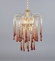 Murano, Italy. Ceiling lamp in amber mouth-blown art glass, brass frame. Italian ...