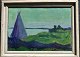 Olsen, Gudmund 
(1913 - 1985) 
Denmark: A tent 
by the sea - 
one night. Oil 
on canvas. 45 x 
65 cm. ...