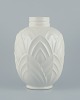 Boch Keramis, Belgium. Large ceramic vase. White glaze. Modernist design. 
Geometric pattern.