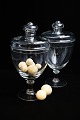Old, mouth-blown candy glass "pot á bonbon" on foot with lid and fine knob. - H: 31cm. Diameter: ...