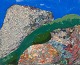 Ingvar Dahl, Swedish artist. Oil on panel. Abstract landscape.