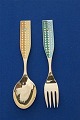Michelsen sæt juleske og gaffel 1960 i forgyldt 
sterling sølv