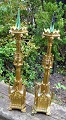 Pair of French gilt bronze church candlesticks, 19th century. Gothic style. Height: 57 cm.