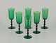 Simon Gate for 
Orrefors, 
Sweden. Six 
"Salut" 
champagne 
glasses in 
green 
mouth-blown art 
glass. ...