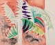 Sverre Erxson (born 1932), Swedish artist, watercolor on paper.
Decorative palm tree. Abstract style.