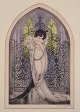 Louis Icart (1888-1950). Color lithograph on Japanese paper. Elegant woman with a bouquet of ...