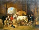 Heynenin, W (19th century): People work in a stable. Oil on canvas. Signed. 30 x 41 cm.Framed: ...