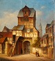 Frank, A. H 
(19th century): 
Hotel and tower 
in a German 
city. Oil on 
cardboard. 
Signed. Verso 
...