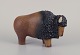 EGO Lidköping, Stoneware, Sweden. Ceramic sculpture of a bison. Aubergine and black glaze. ...