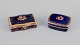 Limoges, France. Two porcelain covered boxes decorated with 22-karat gold leaf 
and beautiful royal blue glaze. Scène galante.