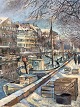 Lis Bjergsted 
(1922-1971), 
Oliemaleri på 
lærred, 
Christianshavns 
kanal, Mål med 
ramme: 84x69 cm