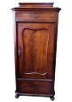 High cabinet of polished walnut, nice antique condition with 2 drawers and a door with shelves ...