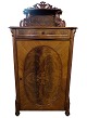 Mahogany cabinet with door and 3 shelves decorated with wood carvings and intarsia from around ...