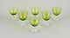 Val St. Lambert, Belgien. Et sæt på seks hvidvinsglas i grønt og klart mundblæst 
krystalglas.