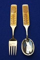 Micelsen set Christmas spoon and fork 1967 of Danish gilt sterling silver