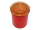Holmegaard Palet, red marmelade jar with clear glass lid.Designed by artist Michael Bang in ...