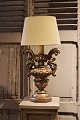 Old French table lamp in carved wood with silver coating on the front and with a very fine ...