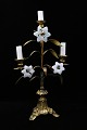 Old French 
church 
candlestick 
bronze with 
fine patina 
decorated with 
3 fine old 
white opal 
glass ...