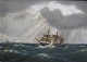 Dansk kunstner 
(19. årh.) 
Danmark: Skibe 
i Nordsøen. 
Olie på pap. 25 
x 35 cm. På 
bagsiden ...