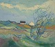 Aage Strand, Danish painter, oil on canvas. Modernist landscape.1960s/70s.Signed ÅS.In ...