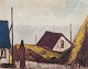 Peder Brøndum Sørensen (1931-2003), Danish painter, oil on canvas."Figure by Houses and ...