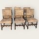 6 chairs with 
cutouts, made 
of dark oak and 
covered in 
fabric. Appears 
in very nice 
condition.