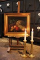 Fine, old stilleben oil painting on canvas with fruits framed in an old gold 
frame and with a fine patina...