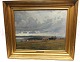 Michael Therkildsen. Oil painting with land workers (1902). Measures with frame 55*65 cm. ...