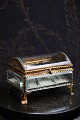 Antique French 
jewelery box in 
bronze and 
faceted glass 
with curved 
glass lid and 
silk cushion 
...