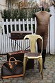 "Fibrocit" 
vintage metal 
chair from the 
40s , which is 
gold painted 
and with wooden 
seat covered 
...