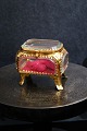 Antique French jewelery box in bronze and faceted glass and silk cushion at the 
bottom...