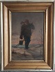 Framed painting 
on metal plate. 
Portrait of a 
worker by the 
water. Signed 
on the back 
with Axel ...