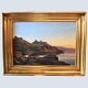 Painting by 
Carsten 
Henrichsen, 
sunset motif 
from Bornholm, 
with fishermen 
by boat in 
front of ...