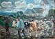 Hune, Anders 
(1894-1968) 
Denmark: Cows 
at village 
church. Oil on 
canvas. Signed: 
Anders Hune. 
...