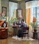 Tornøe, Karen 
Elisabeth (1847 
- 1933) 
Denmark: A 
woman at a desk 
in a living 
room. Oil on 
...